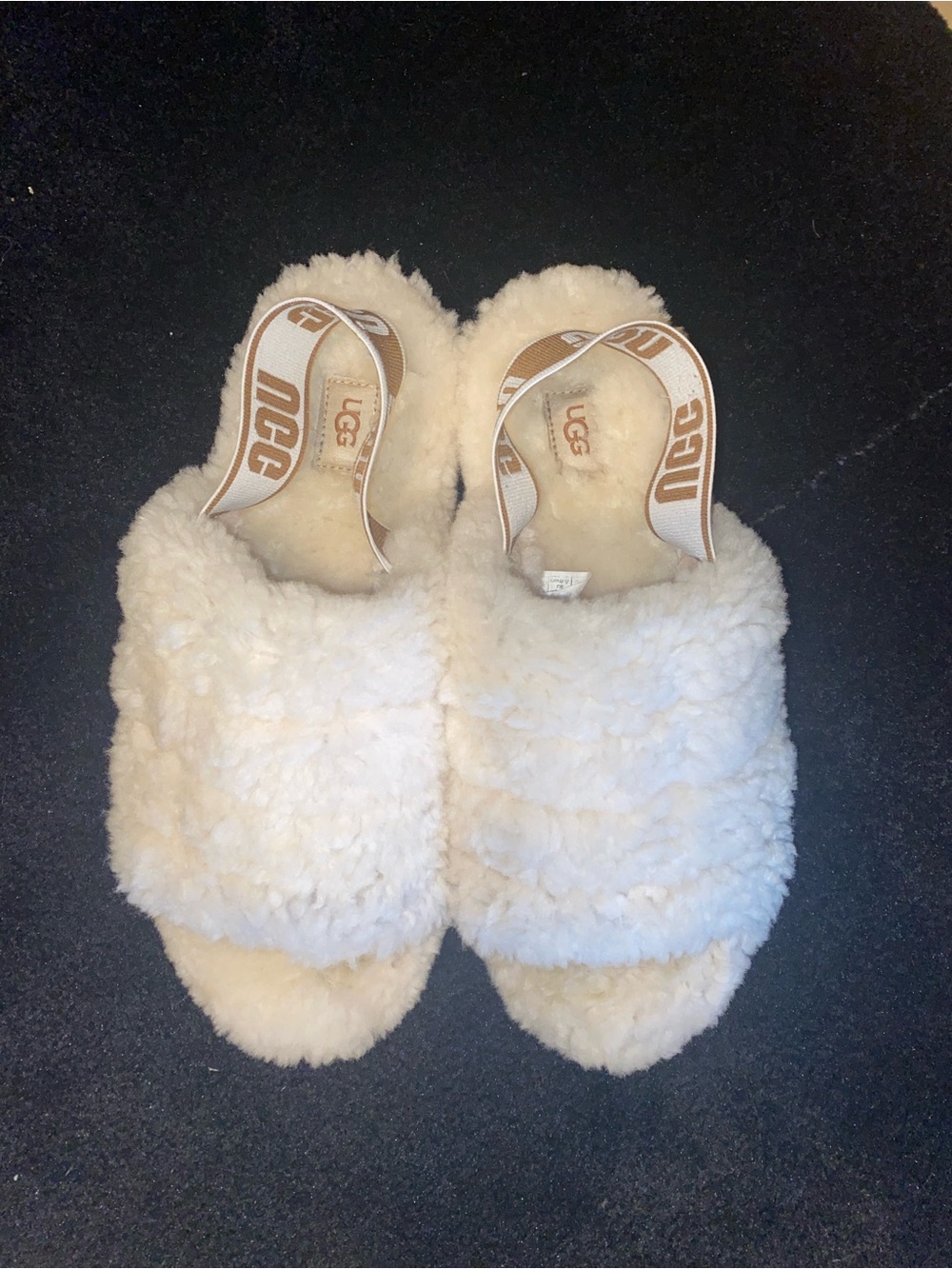 UGG Fluff Yeah Slide Slippers - Cream with Chestnut Logo Strap